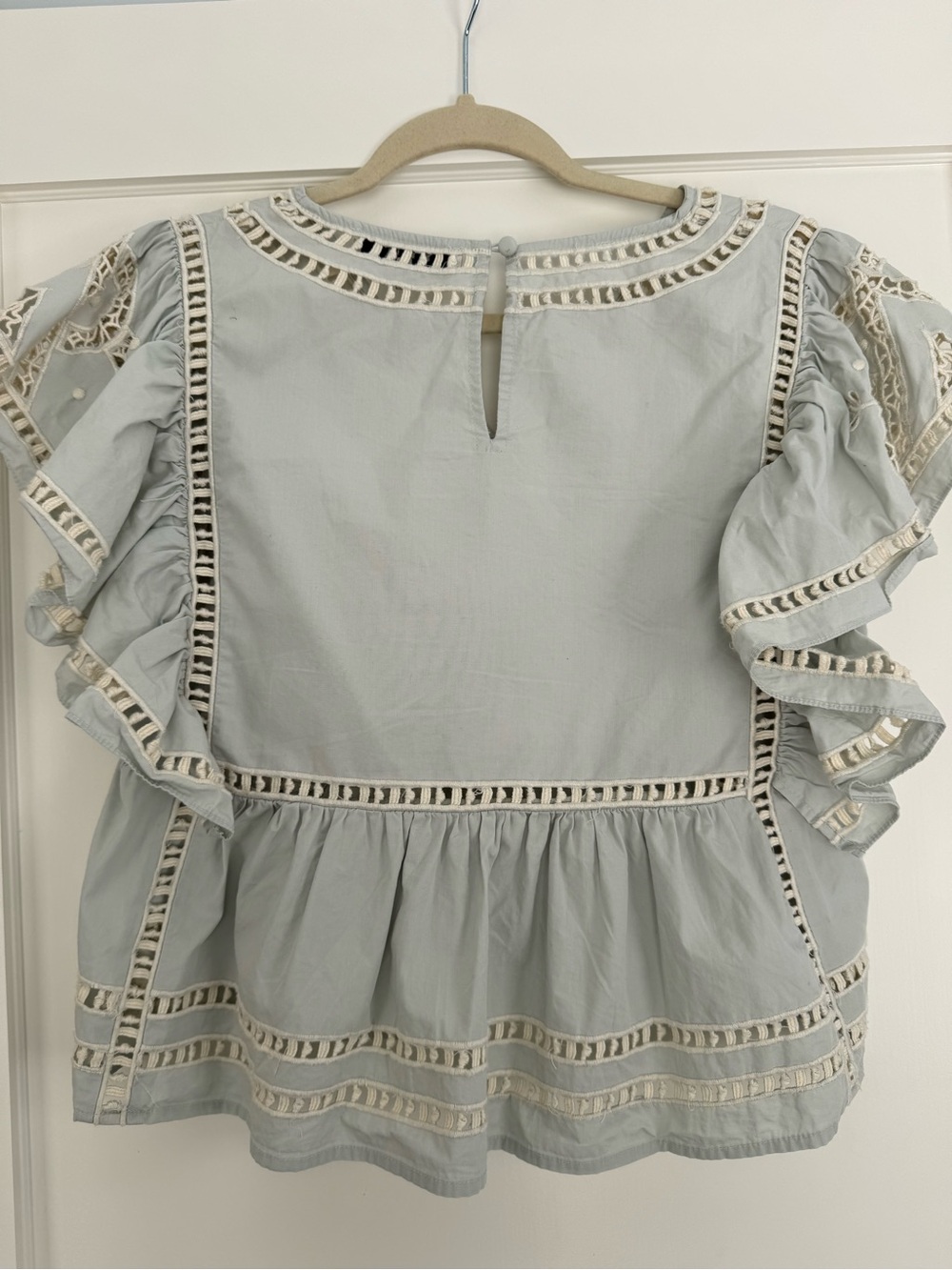 Sea New York Blaire Eyelet Embroidered Flutter Sleeve Top in Pale Blue - Picture 5 of 8